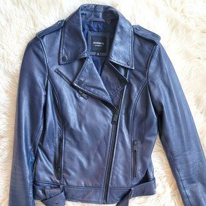 Navy Barney's Originals Genuine Leather Biker Jacket Size 4